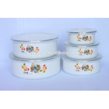 5PCS high quility enamel mixing ice bowl with plastic lid and decal